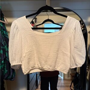 Sotela 100% Organic Cotton Gauze Crop Puff Sleeve Blouse